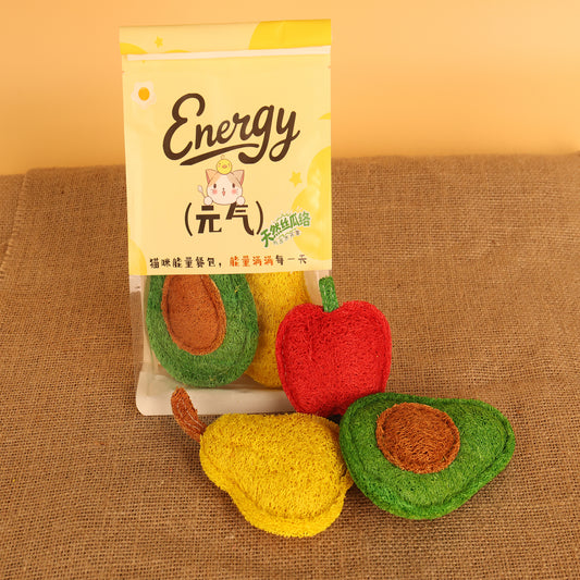 Natural Loofah Cat Toys - Fruit Series (Apple/Pear/Avocado)