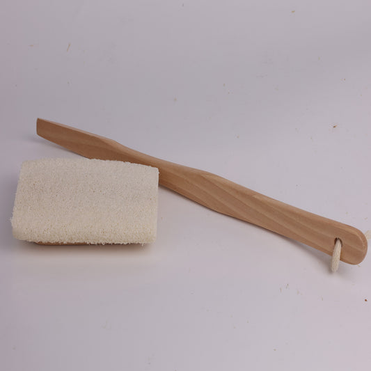 Natural Loofah Dish Brush with Wooden Handle · Eco-Friendly & Durable Pot Scrubber