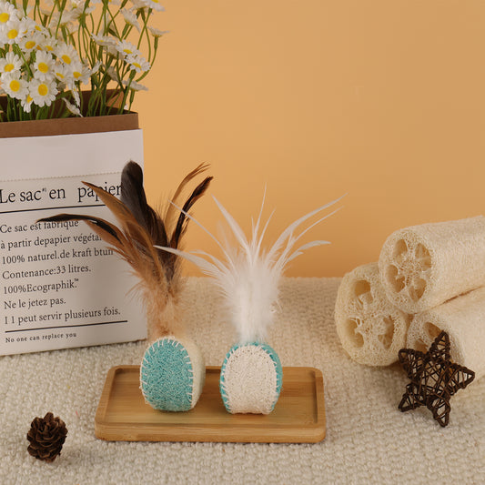 Pet Feather Cat Ball Elastic Ball Loofah Self-entertainment Interactive Venting Artifact Bite-resistant Teething Ball Cat Toy Stick