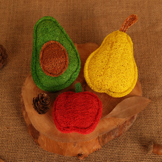 Natural Loofah Cat Toys - Fruit Series (Apple/Pear/Avocado)