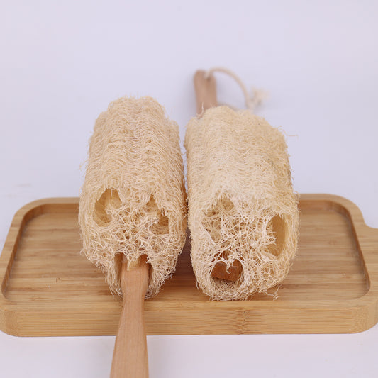 Natural Loofah Pot Scrubber Handle Design · Non-Scratch Cleaning · Eco-Friendly & Healthy · Powerful Oil Removal